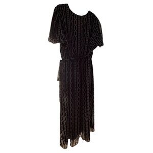Signature by Robbie Bee Black Chain Print Wrap Midi Dress Flounce Sleeve Size 22